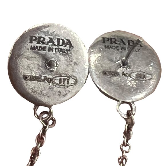 PRADA Shell & Metal Logo Earrings  #1155 - Picture 4 of 6